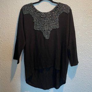 Studio Y Women's XL Black Sparkle Long Sleeve Tie Top
